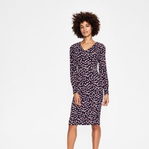 Boden Hannah Navy Burnt Amber Crocus V-neck Dress
